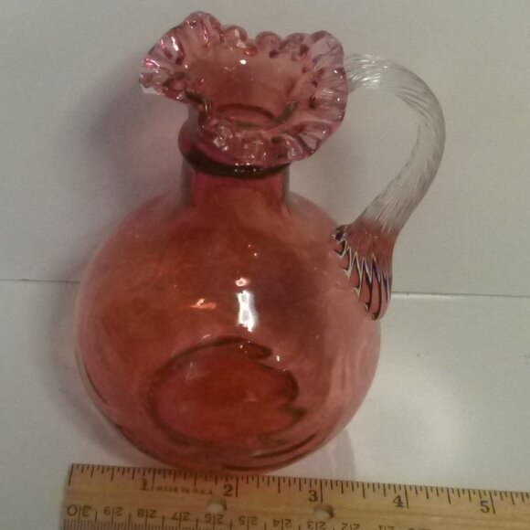 FENTON ART GLASS CRANBERRY DRAPERY RUFFELED EDGE PICHER - Picture 4 of 8